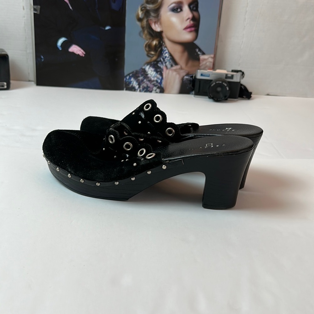 Pesaro Hattie Y2K Black Suede Studded Platform Clog Mules